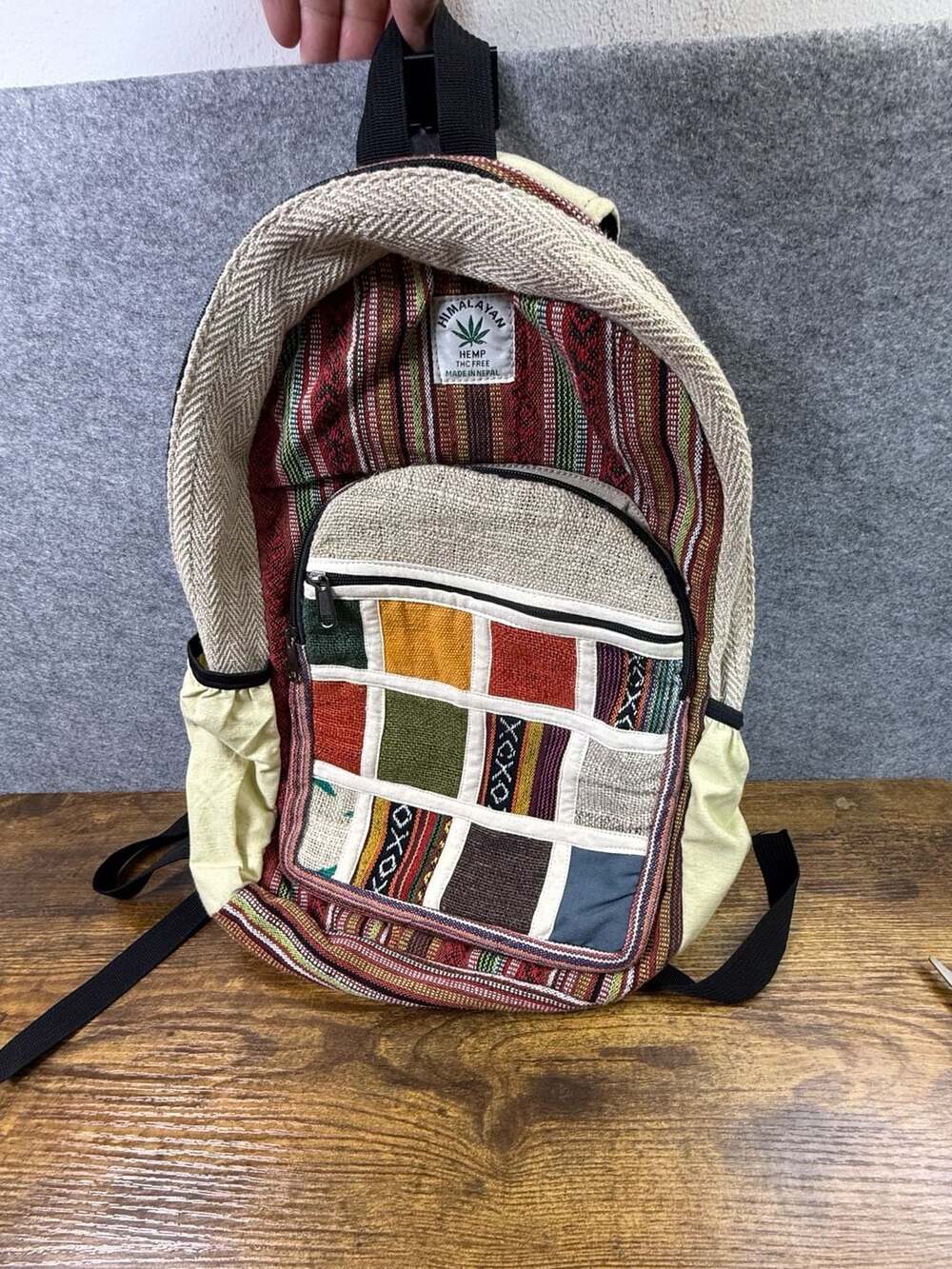 Himalayan Hemp THC Free Handmade Patchwork Backpack Multicolor